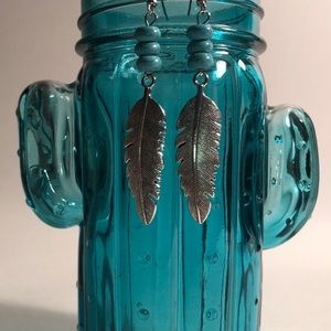 Feather Earring with Semiprecious Stone Accent